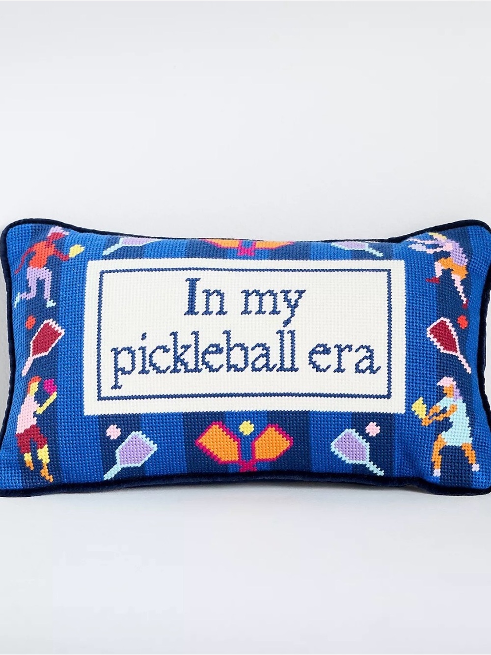 New Anthropologie x Furbish Studio Petite Needlepoint Pillow Pickleball Era Blue